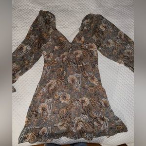 Floral spring long sleeve sweetheart neck dress